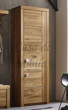 Dielen-Set Flurschrank schmal SKYLINE eiche massiv natur geölt Casa de mobila Goslar Dielen-Set Garderobenschrank schmal rechts SKYLINE Wildeiche massiv natur geölt Casa de mobila Goslar
