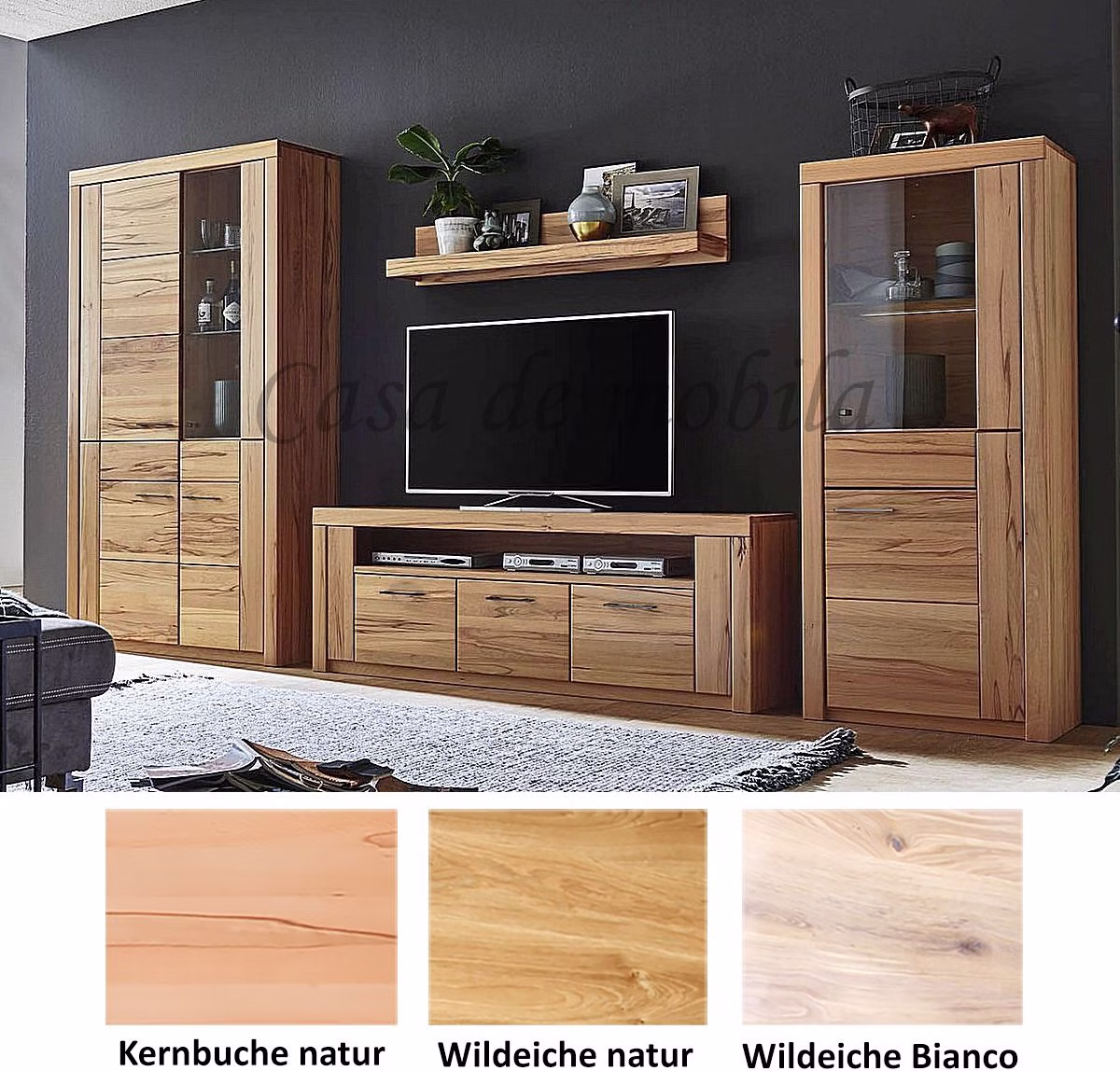 Massivholz Wohnwand SKYLINE 4teilig Kernbuche oder Wildeiche massiv natur oder Bianco geölt Bügelgriffe von Casa de mobila Goslar Massivholz Wohnwand SKYLINE 4teilig Kernbuche oder Wildeiche massiv natur oder Bianco geölt Bügelgriffe von Casa de mobila Goslar
