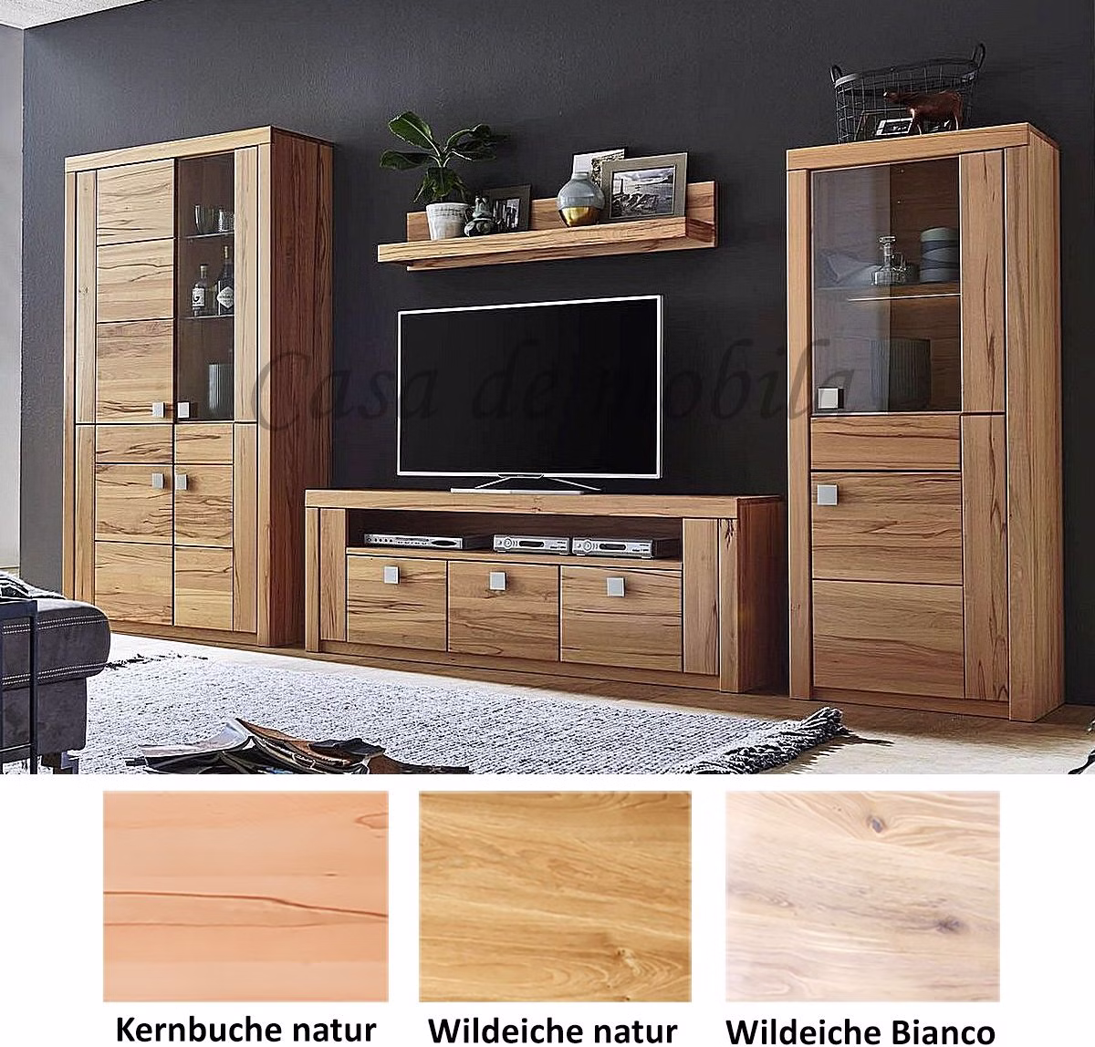 Massivholz Wohnwand SKYLINE 4teilig Kernbuche oder Wildeiche massiv natur oder Bianco geölt von Casademobila Goslar
