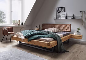 Massivholz Schwebebett mit polsterkopfteil braun 140,160,180,200,220cm WOODSTOCK Wildeiche massiv natur geölt Casa de mobila Goslar