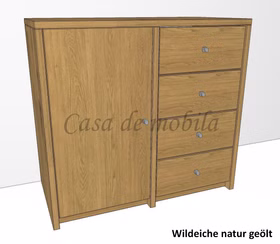 Kommode-4-schubladen-1-holztuer-htc-wildeiche-massiv-contra Massive eichenholz-kommode contra mit 4 schubladen und einer Hoztür HTC, natur geölt, Maße 92x84x46 cm.