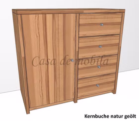 Kommode-4-schubladen-1-holztuer-htc-kernbuche-massiv-contra Massive buchenholz-kommode contra mit 4 schubladen und einer Hoztür HTC, natur geölt, Maße 92x84x46 cm.