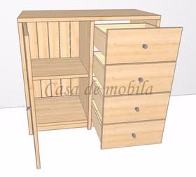 schrank-4-schubladen-1-holztuer-htc-kiefer-massiv-contra Massive kiefernholz-kommode contra mit 4 schubladen und einer Hoztür HTC, gelaugt und geölt, Maße 92x84x46 cm.