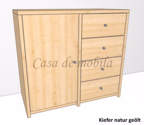 schrank-4-schubladen-1-holztuer-htc-kiefer-massiv-contra Massive kiefernholz-kommode contra mit 4 schubladen und einer Hoztür HTC, gelaugt und geölt, Maße 92x84x46 cm.
