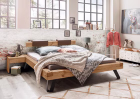 Holzbett Doppelbett 11 mit metallbeine 140,160,180,200,220x40cm Wildeiche massiv natur geölt Casa de mobila Goslar