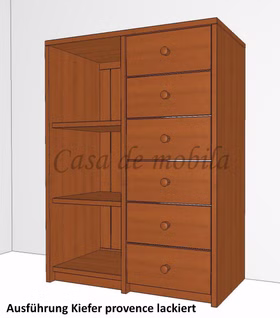 Hochkommode mit Regal 92x123x46cm CONTRA Massivholz Wäscheregal mit 6 schubladen CONTRA kiefer massiv Bernsteinfarben lackiert von Casademobila Goslar