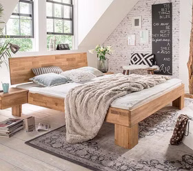 Massivholz Doppelbett 160x200x45cm NXT ZENNA Kopfteil geschlossen Wildeiche massiv natur geölt Casa de mobila Goslar