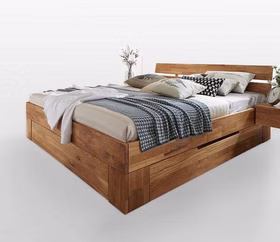 Massivholz Schubladenbett 90x200x45cm NXT ZENNA mit Kopfteil geteilt Wildeiche massiv natur geölt Casa de mobila Goslar