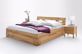Schubladenbett 180x200x45cm ZENNA Kopfteil verbunden Kernbuche massiv geölt von Casademobila Goslar