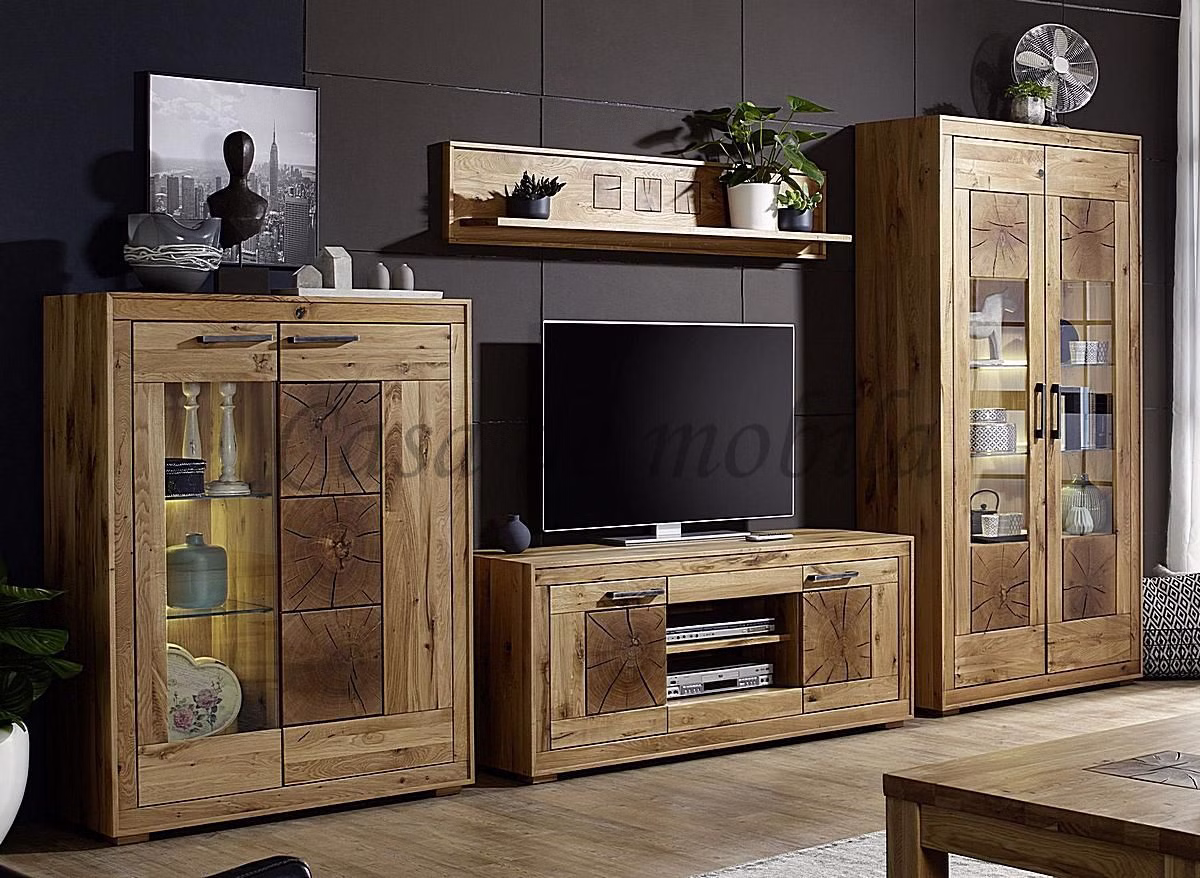 Massivholz Wohnwand 4teilig RUSTIC Wildeiche massiv geölt Hirnholz von Casademobila Goslar Massivholz Wohnwand 4teilig RUSTIC Wildeiche massiv geölt Hirnholz von Casademobila Goslar
