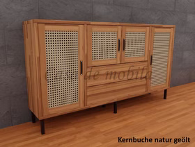 Kommode mit Metallbeine 4-türig Wiener Geflecht 178x97x33 cm CONTRA Sideboard mit Holztüren Wiener Geflecht 178x97x33cm CONTRA kernbuche massiv natur geölt von Casademobila Goslar