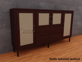 Kommode mit Metallbeine 4-türig Wiener Geflecht 178x97x33 cm CONTRA Kommode mit Holztüren Wiener Geflecht 178x97x33cm CONTRA kiefer massiv dunkelbraun kolonial lackiert von Casademobila Goslar