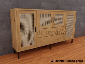 Kommode mit Metallbeine 4-türig Wiener Geflecht 178x97x33 cm CONTRA Sideboard mit Holztüren Wiener Geflecht 178x97x33cm CONTRA Wildeiche massiv bianco geölt von Casademobila Goslar
