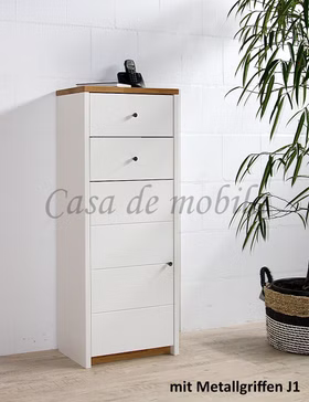 Hochkommode CONTRA 47x123x33cm Kiefer massiv weiß gelaugt geölt / Wildeiche natur geölt Casa de mobila Goslar Hochkommode CONTRA 47x123x33cm Kiefer massiv weiß gelaugt geölt / Wildeiche natur geölt Casa de mobila Goslar