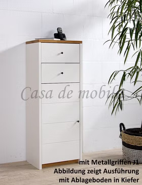 Massivholz Hochkommode schmale breite 47x123x46cm CONTRA Kernbuche massiv weiß lackiert / Wildeiche natur geölt von Casademobila Goslar