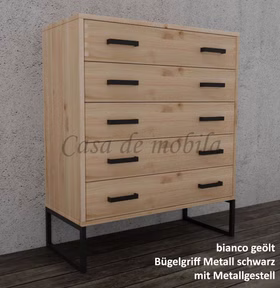 Massivholz Schubladenkommode geringe tiefe mit metallbeine 90x86x32cm MIDO Eiche massiv natur geölt von Casademobila Goslar