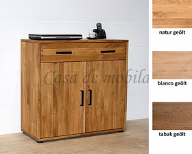 Massivholz Kommode 2 türig mit schublade MIDO 90x86x40cm Eiche massiv natur, bianco, braun tabakfarben geölt von Casademobila Goslar