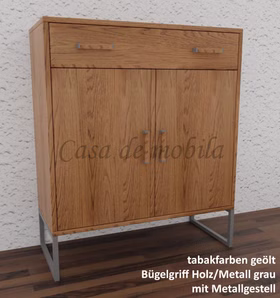 Kommode 2 türig MIDO mit metallbeine grau 90x86x40cm Eiche massiv braun tabakfarben geölt von Casa de mobila Goslar