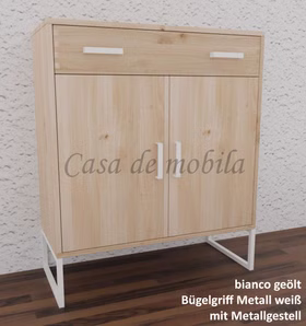 Massivholz Flurkommode MIDO schmale tiefe 90x84x32cm metallbeine weiß Eiche massiv weiß bianco geölt 2 Türen 1 Schublade von Casademobila Goslar