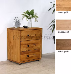 Massivholz Nachtkommode mit schubladen MIDO 46x54x32cm Eiche massiv natur bianco oder braun geölt Casa de mobila Goslar