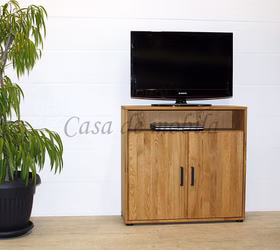 Kommode 2 Holztüren Ablagen 90x84x40cm MIDO Eiche geölt Massivholz TV-Kommode hoch mit 2 holztüren und ablage 90x84x40cm MIDO Eiche massiv geölt Casa de mobila Goslar