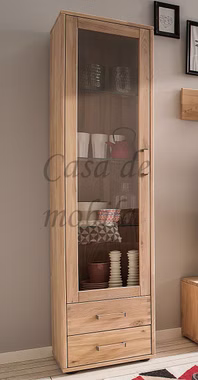 Vitrine 2 Schubladen 46x180x32cm MIDO Eiche massiv geölt Schrank schmal mit glastür und 2 Schubladen MIDO 46x180x32cm Eiche massiv bianco geölt Casa de mobila Goslar