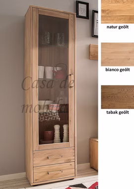Vitrine 2 Schubladen 46x180x32cm MIDO Eiche massiv geölt Vitrine 46x182x32cm MIDO Eiche massiv natur, weiß bianco oder braun nußbaumfarben geölt von Casademobila Goslar