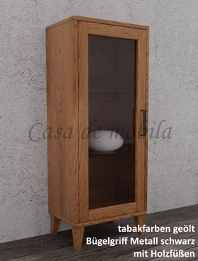 Massivholz Schrank mit glastür schmale tiefe MIDO 46x102x32cm Eiche massiv braun nussbaumfarben tabak geölt von Casademobila Goslar Massivholz Schrank mit glastür schmale tiefe MIDO 46x102x32cm Eiche massiv braun nussbaumfarben tabak geölt von Casademobila Goslar