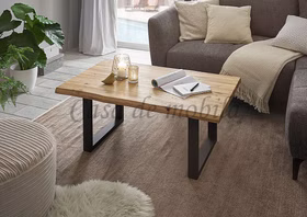 Couchtisch Metallbeine U 110x45x70cm HAVANNA Eiche massiv geölt Stubentisch mit Baumkante und Metallbeine U HAVANNA 110x45x70cm Wildeiche massiv natur geölt Casademobila Goslar