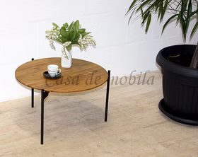 Beistelltisch rund ⌀55x33cm ASSUAN Asteiche massiv geölt Metallbeine von Casa de mobila Goslar