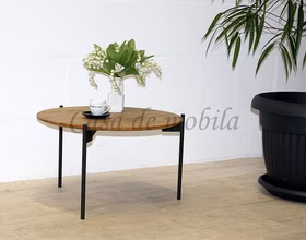 Stubentisch rund ⌀55x33cm ASSUAN Asteiche massiv natur geölt Metallbeine von Casa de mobila Goslar