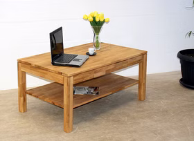 Couchtisch 115x54x70cm SALEM Asteiche massiv natur geölt Couchtisch Wildeiche massiv natur geölt mit Ablageboden – moderner Wohnzimmertisch aus hochwertigem Massivholz.