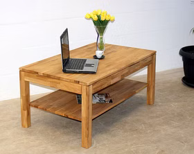 Couchtisch 115x54x70cm SALEM Asteiche massiv natur geölt Couchtisch Wildeiche massiv mit Schublade und Ablageboden – funktionaler Wohnzimmertisch aus geöltem Massivholz.