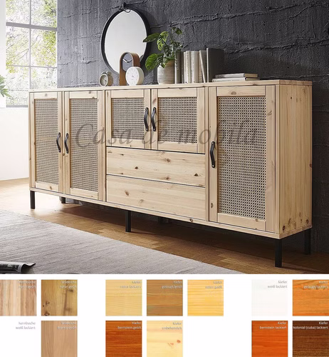 Massivholz Sideboard mit Holztür Wiener Geflecht CONTRA 223x97x33cm Kiefer Kernbuche Wildeiche massiv Casa de mobila Goslar Massivholz Sideboard mit Holztür Wiener Geflecht CONTRA 223x97x33cm Kiefer Kernbuche Wildeiche massiv Casa de mobila Goslar