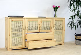 Sideboard 4-türig mit Wiener Geflecht 178x85x33cm CONTRA kiefer massiv natur lackiert von Casa de mobila Goslar