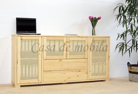 Büroschrank 4-türig mit Wiener Geflecht 178x85x33cm CONTRA kiefer massiv natur lackiert von Casa de mobila Goslar