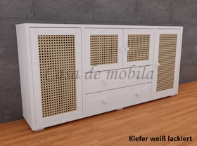 Flurkommode 4-türig mit Wiener Geflecht 178x85x33cm CONTRA kiefer massiv weiß lackiert von Casa de mobila Goslar