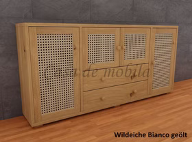 Sideboard 4-türig mit Wiener Geflecht 178x85x33cm CONTRA Wildeiche massiv Bianco geölt von Casa de mobila Goslar