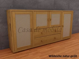 Sideboard 4-türig mit Wiener Geflecht 178x85x33cm CONTRA Wildeiche massiv natur geölt von Casa de mobila Goslar