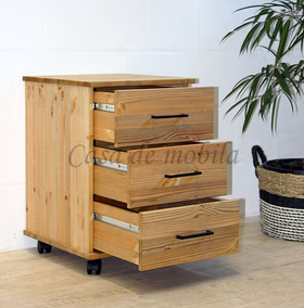 Rollcontainer Schubladen 46x69x49cm CONTRA Kiefer massiv Rollcontainer mit bügelgriffen schwarz und 3 Schubladen CONTRA Kiefer massiv gelaugt geölt von Casademobila Goslar