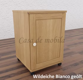 Massivholz Druckerschrank mit Rollen und Holztür CONTRA Wildeiche massiv Bianco geölt von Casa de mobila in Goslar
