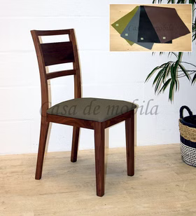 Massivholz Stuhl mit Ledersitz 44x93x53cm LARA Nussbaum geölt oder lackiert Casa de mobila Goslar