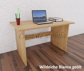 Massivholz Schreibtisch 125x74x78cm CONTRA Wildeiche massiv bianco geölt parkettverleimt von Casademobila Goslar