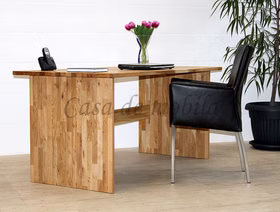 Massivholz Bürotisch klein 125x74x78cm CONTRA Wildeiche massiv natur geölt parkettverleimt von Casademobila Goslar