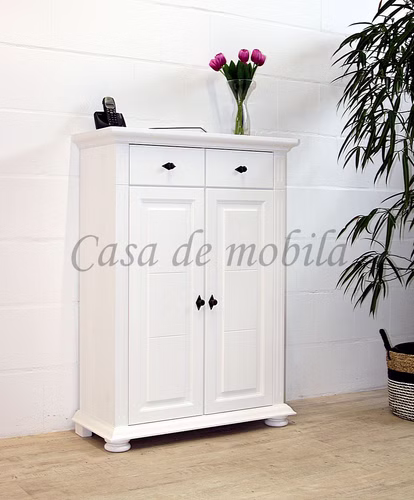 Massivholz Schuhschrank MONA landhaus 86x120x37cm Fichte massiv weiß gewachst Casa de mobila Goslar