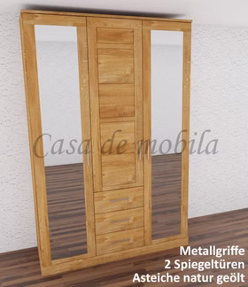 Kleiderschrank-3tuerig-Asteiche-natur-geoelt-C-5414SP2-4.jpg Massivholz Kleiderschrank mit 3 schubladen,1 holztür und 2 spiegel aussen CASERA 153x235x61cm asteiche massiv natur geölt Wimmer Casa de Mobila Goslar