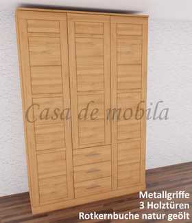 Kleiderschrank-3tuerig-Rotkernbuche-natur-geoelt-C-5414-3.jpg Massivholz Kleiderschrank mit 3 schubladen,3 holztür CASERA 153x235x61cm Kernbuche massiv natur geölt Wimmer Casa de Mobila Goslar