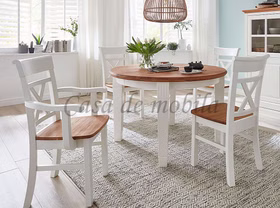 Esstische rund 100x76x100cm OAKDALE Birke massiv reinweiß / Wildeiche von Casa de mobila Goslar