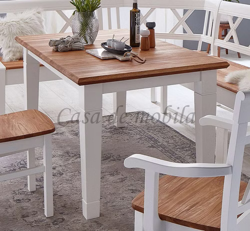 Massivholz Esstisch OAKDALE 140x76x80cm Birke massiv weiß lackiert Wildeiche massiv geölt Casa de mobila Goslar