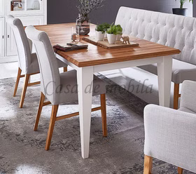 Kleine Esszimmertisch OAKDALE 120x76x80cm Birke massiv weiß lackiert Wildeiche massiv geölt Casa de mobila Goslar